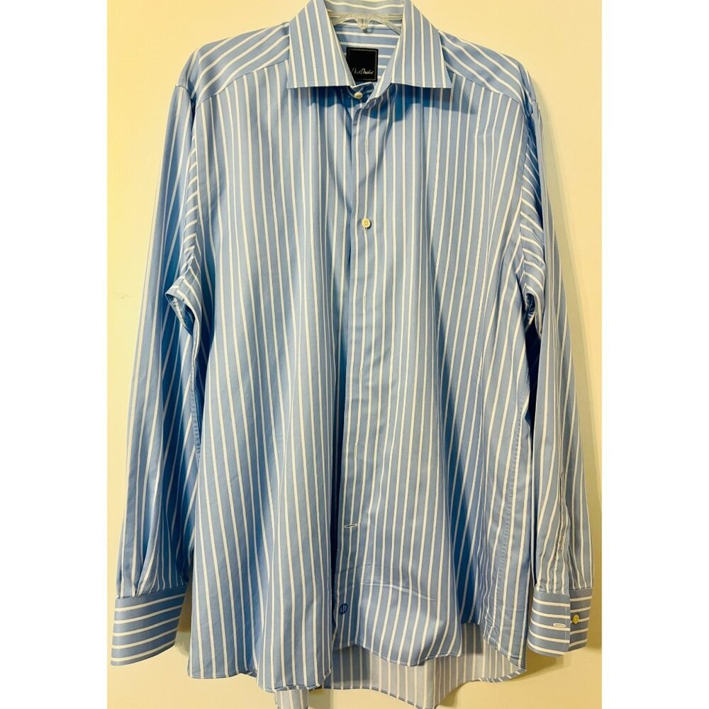 David Donahue Mens Shirt Blue White Striped Button Up Sz L 16 34 35 Cotton